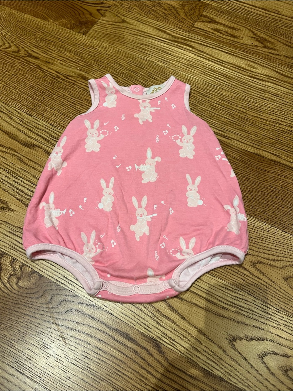 The Beaufort Bonnet Company Pink Bunny Print Baby Bubble Romper